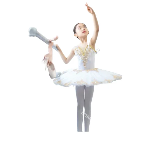 Imagen 1 del producto Vestido de actuación de ballet para niña, falda tutú con tirantes del lago de los cisnes, vestido de actuación de ballet profesional