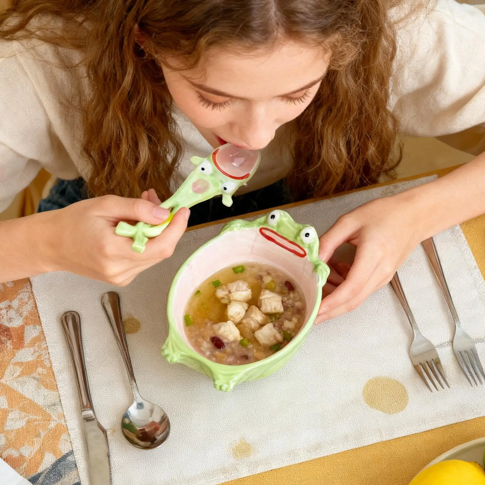 

Frog Ceramic Spoon Creative Frog Bowl With Spoon Funny Ceramic Kitchenware For Kitchen Home Dining Kids Adults Women Girls