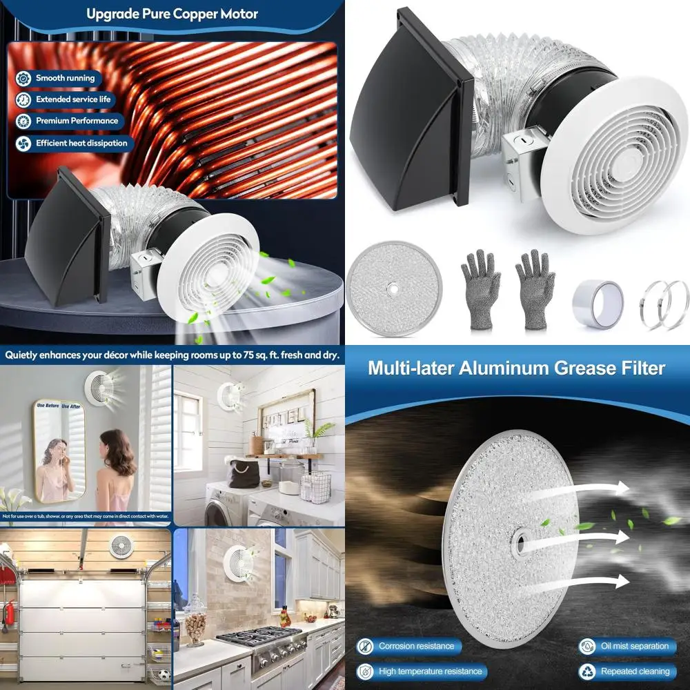 

6-Inch 512M High-Efficiency Bathroom Exhaust Fan with 80cm Airflow, 4.0 Sones Operation, and Grease Filter