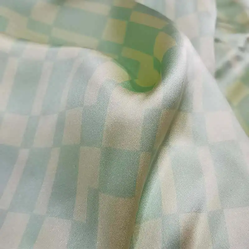 1 meter 100% Mulberry Silk 16 momme Charmeuse Silk Fabric Light Color Checked Printed 140cm 55