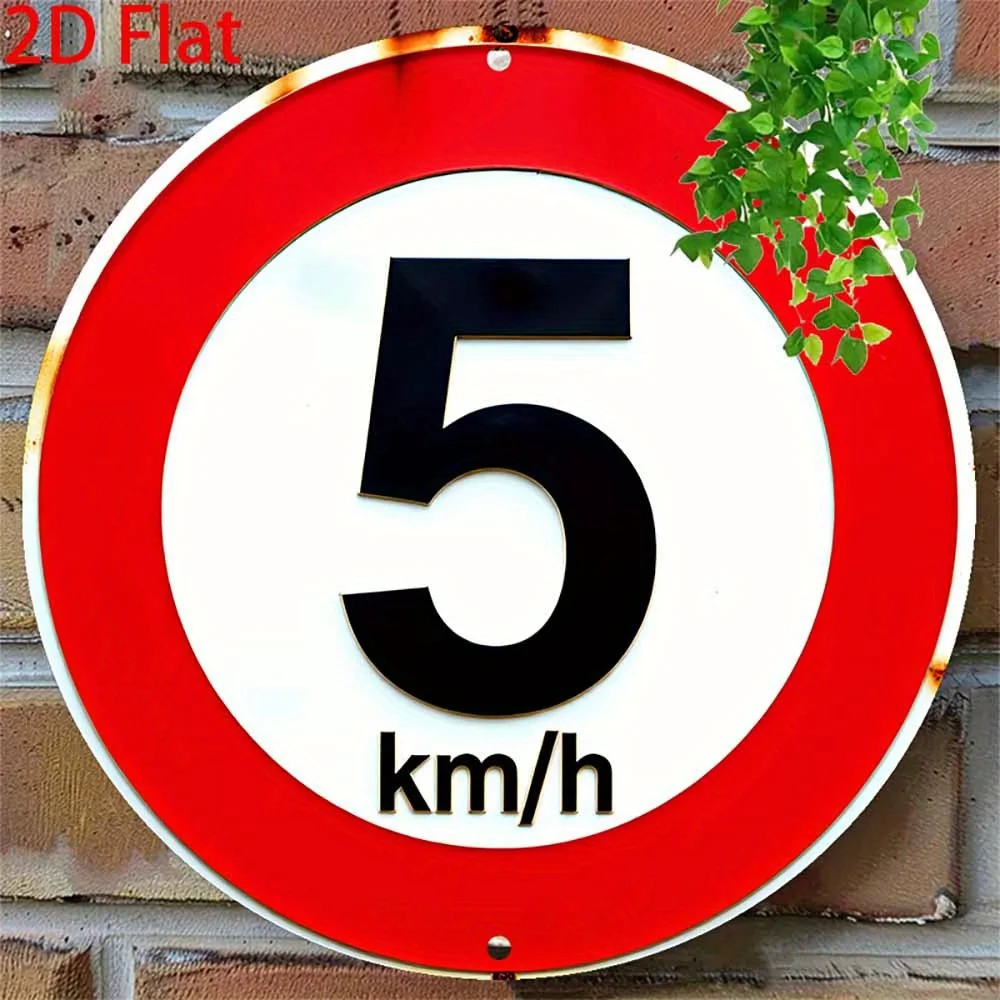 2D flach, 1 Stück Retro rundes Aluminium-Blechschild – Vintage-Geschwindigkeitsbegrenzung, 5 km/h, humorvolle Wandkunst, 20,32 x 20,32 cm, rustikales Metallschild für
