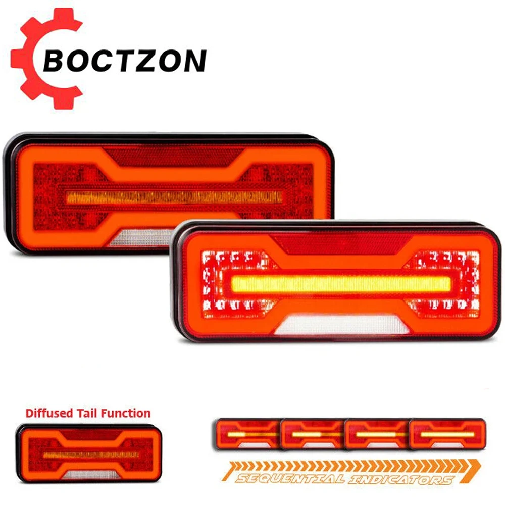 2 Piece 12V 24V Waterproof LED Combination Rear Tail Light Turn Signal Brake Reverse Flowing Lamp Trailer Truck Caravan Camper