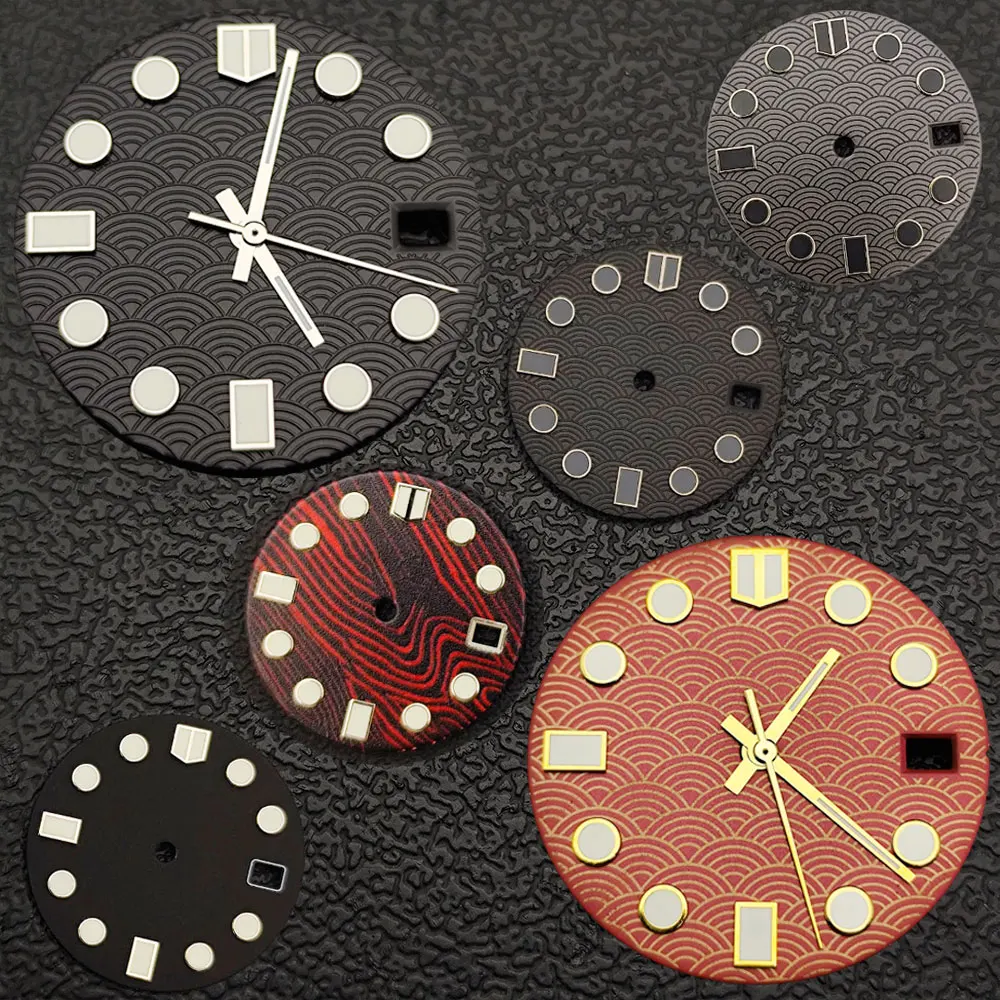 Men's 28.5mm Luminous Watch Dial NH35 NH36 Movement Mechanical Watch Replacement Accessory with Tree Ring & Fish Scale Texture