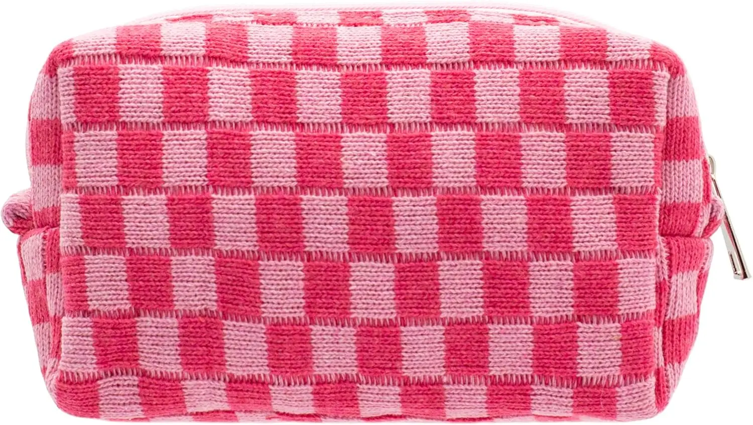 

Checkered Makeup Bag for Purse Portable Zipper Make Up Pouch Small Cosmetic Case for Travel Accessories (Hotpink)