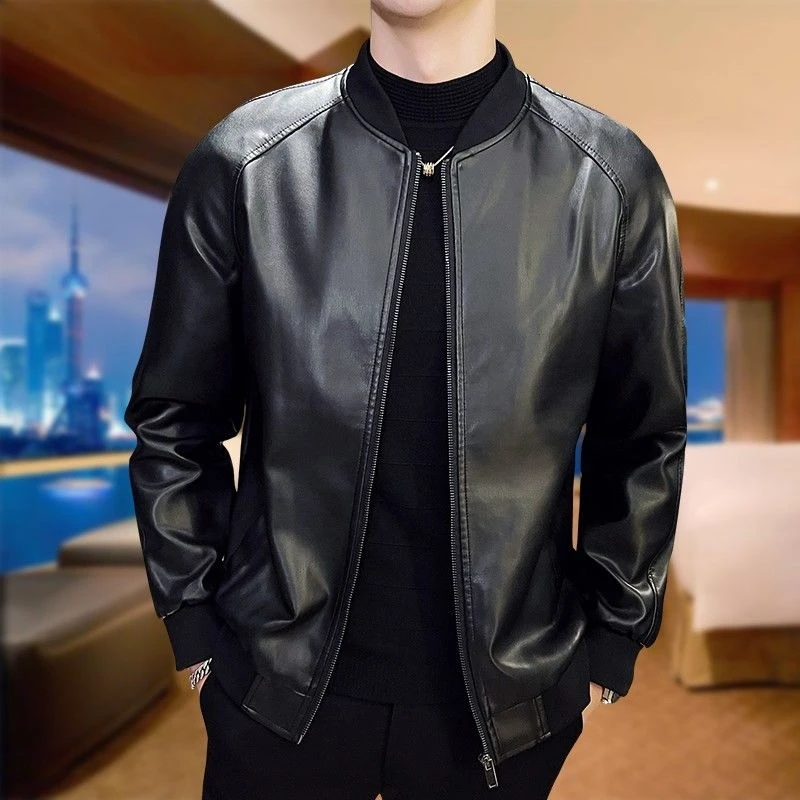 

Men's Business Casual Leather Jacket Short Length Soft Leather Coat Versatile For Spring Autumn Outfits