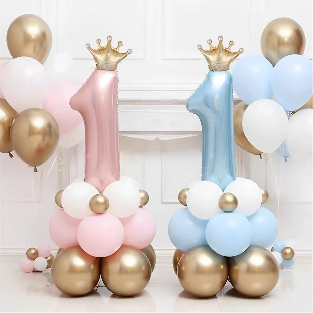 Birthday Latex Balloons Pink Blue Crown Number Gifts Toys Party Decorations Baby Shower Globos Supplies