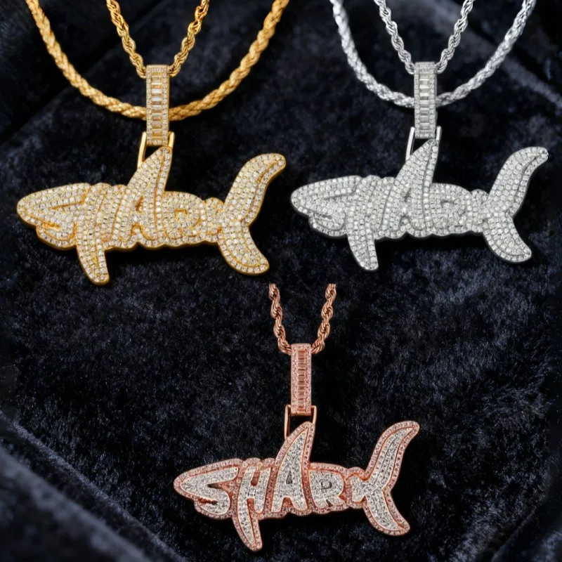 

HQ Alloy Shark Pendant Necklaces for Men Letter Montage Kette Trendy Hip Hop Choker Snake Chain Necklace Jewelry Accessory Gifts