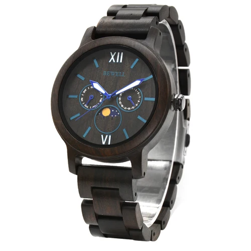 Imagen 1 del producto Conjunto de pulsera de reloj de madera para hombre, reloj de pulsera de cuarzo con cronógrafo y indicador de fecha, reloj luminoso ligero hecho a mano - Nogal