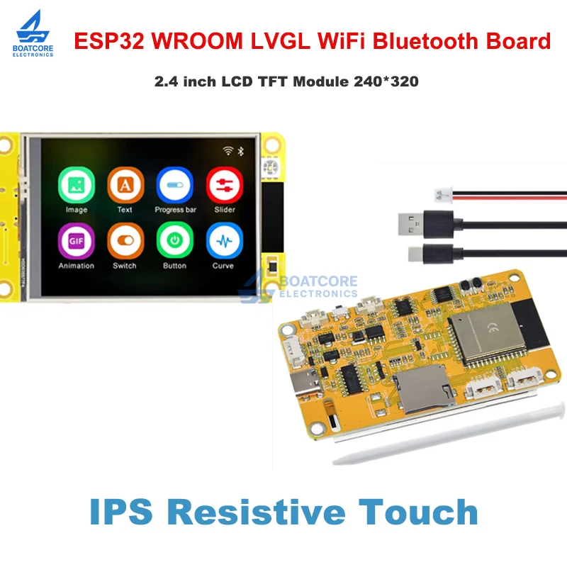 1PCS ESP32 WROOM LVGL WiFi Bluetooth Development Board 2.4 inch TFT LCD 240x320 Smart Touch Display Screen Module