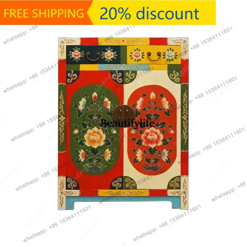J132 New Chinese antique shoe cabinet solid wood painted Ming and Qing classical storage retro hand-painted side cabinet