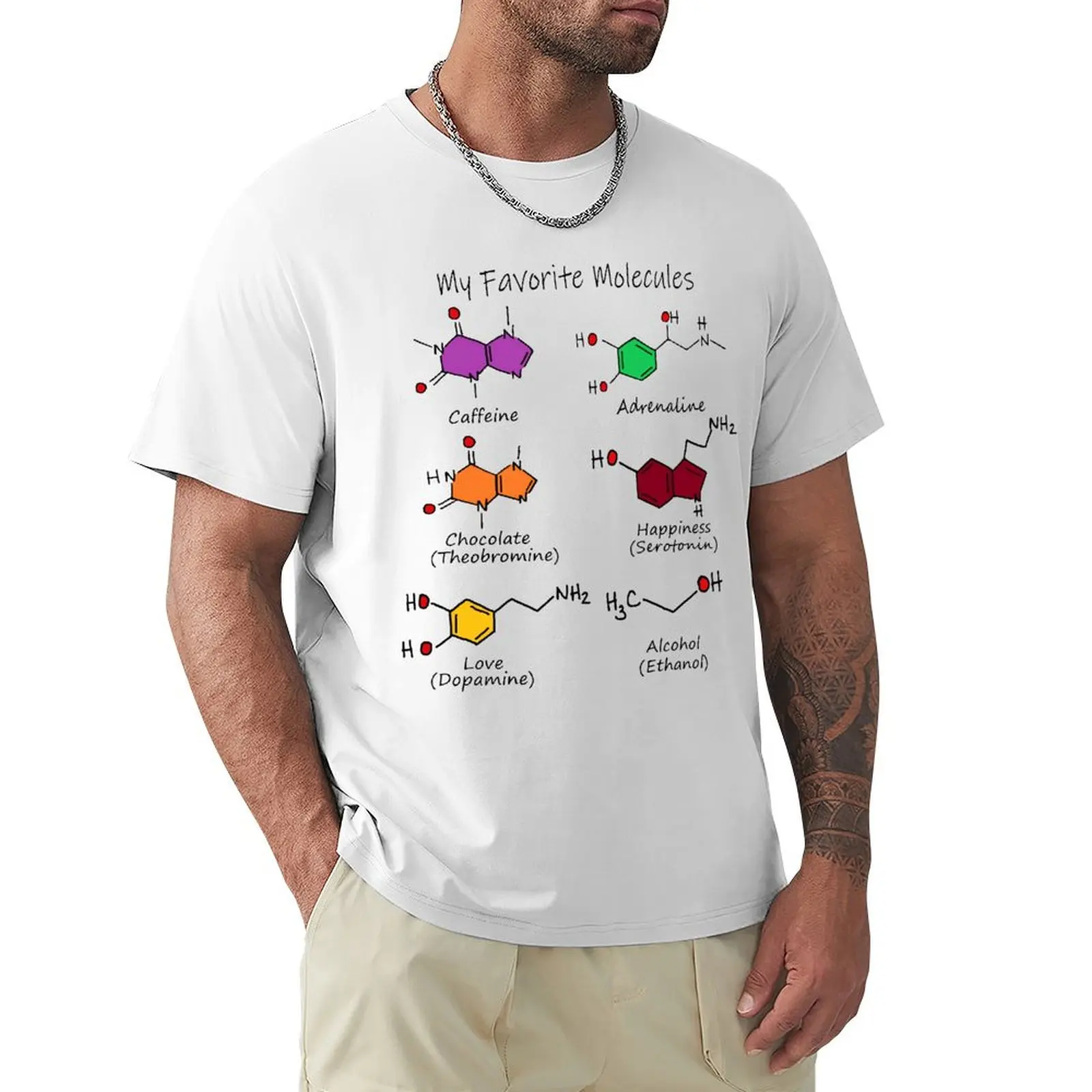 

Men's T-shirt Chemistry Is Awesome My Favorite Molecules Caffeine Print T Shirt Men O-neck Basic Tshirt Male Classical Tops