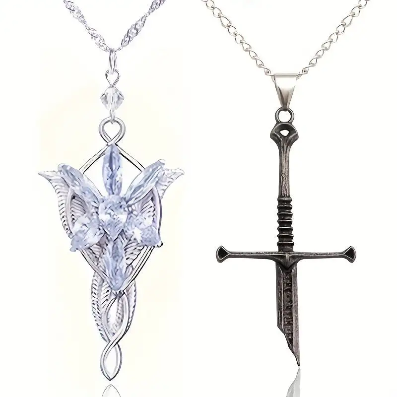 2 unids/set El Señor de los Narsil espada rota collar elfo princesa Arwen estrella crepuscular collares de cristal para mujeres gargantilla joyería
