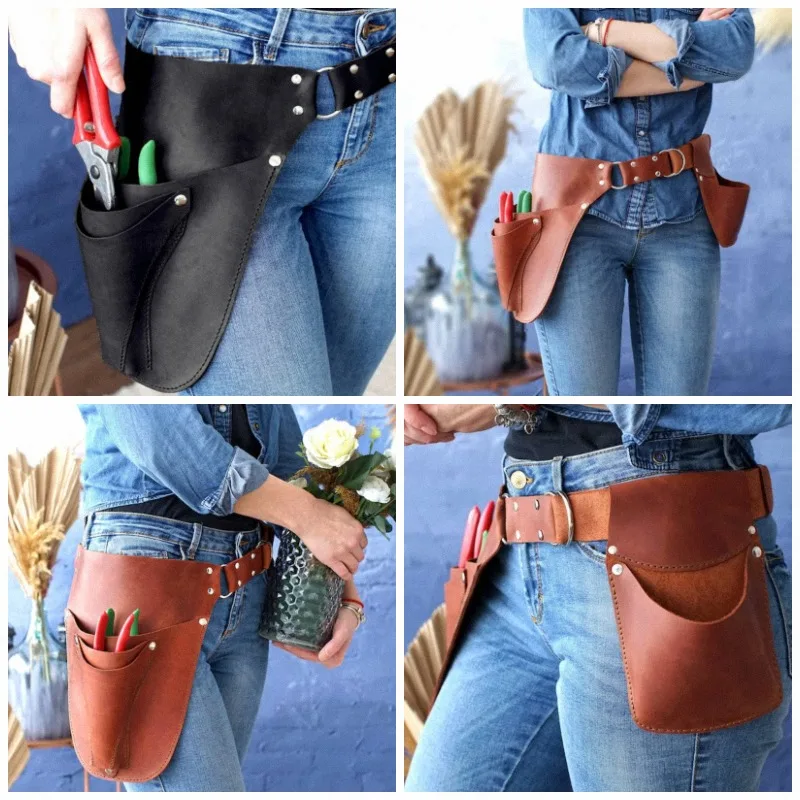 Bolsa de Cintura de Cuero Multifuncional Estilo Medieval Punk para Florista/Jardinero, Almacenamiento de Herramientas, Accesorios de Disfraces de Cosplay