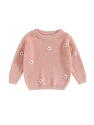 Baby Girl Sweater Long Sleeve Crew Neck Flower Winter Warm Knit Pullover Sweater Infant Clothes