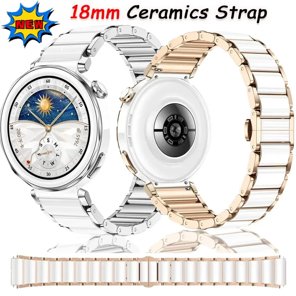 18 مللي متر فاخر السيراميك + حزام معدني لساعة هواوي GT5 برو 42 مللي متر GT5 41 مللي متر امرأة سوار الفرقة لساعة هواوي GT4 41 مللي متر اكسسوارات