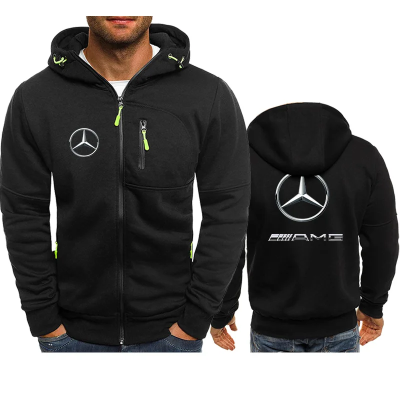 

Mercedes Benz logo printed jacket, Mercedes AMG racing suit, loose men's zipper top, casual hoodie, work uniform, team uniform