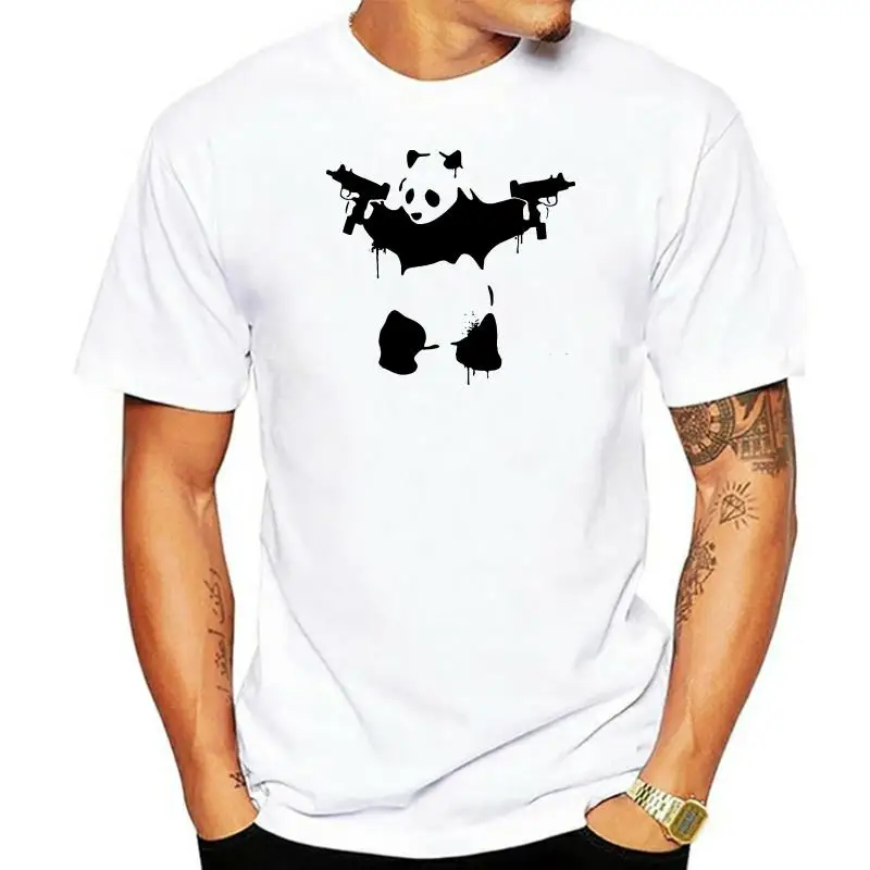 PANDA WITH GUNS SECOND AMENDMENT AR15 BANKSY GRAFFITI ART MEN'S T-SHIRT TEE