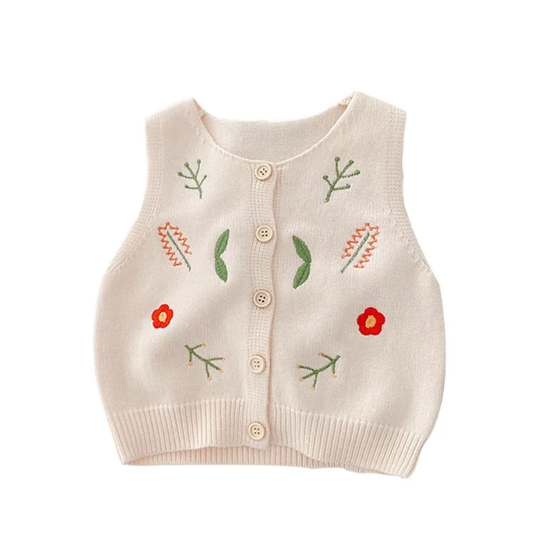 0-5-Year-Old Printed Apricot Baby Girl Baby Sweater Autumn Clothing Children's Cardigan Sweater Baby Jacquard Knitted Vest