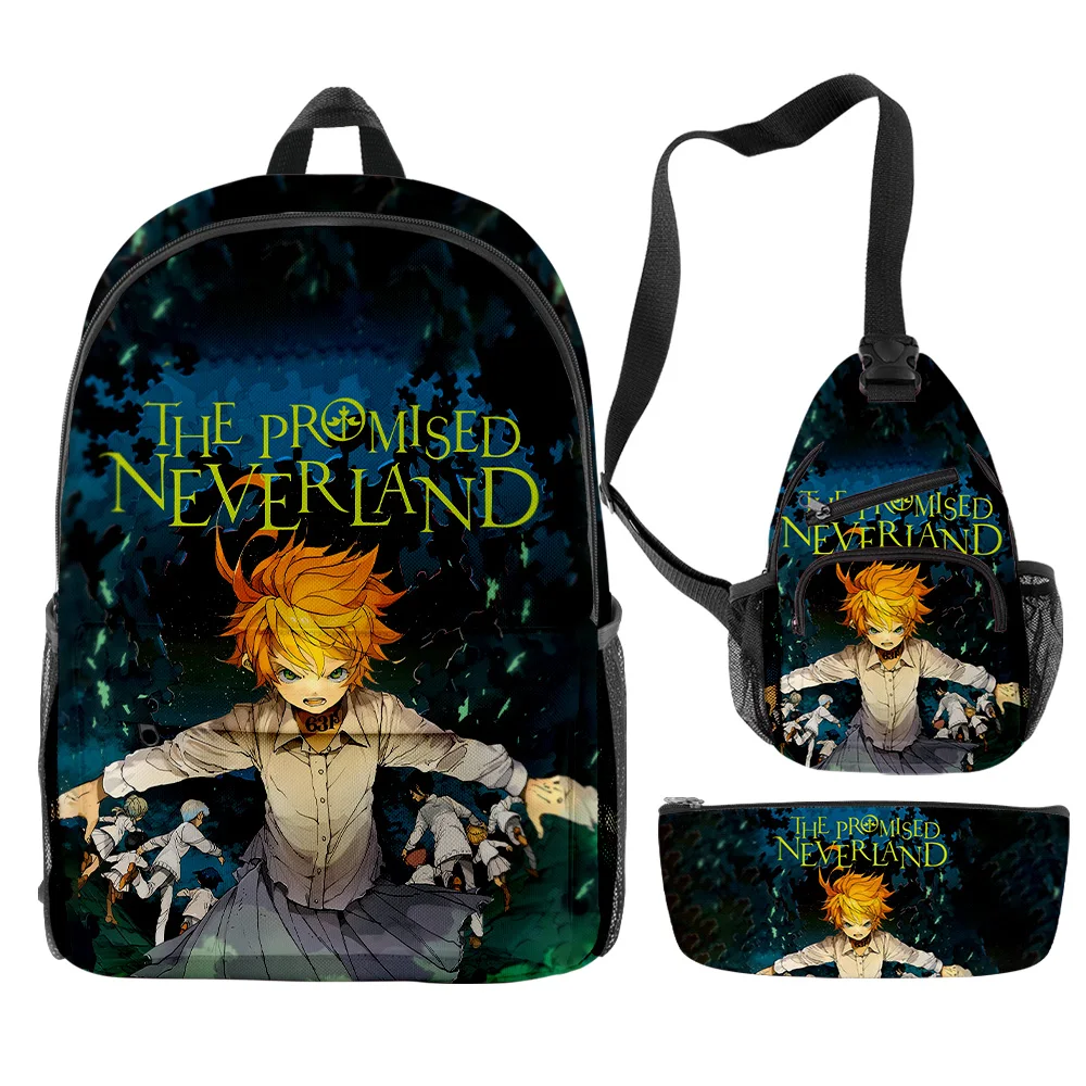 

Classic The Promised Neverland Anime 3D Print 3pcs/Set pupil School Bags Trendy Travel Laptop Backpack Chest Bag Pencil Case