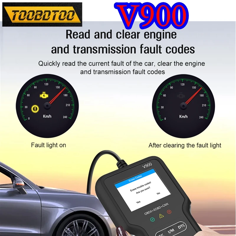

НОВЫЙ портативный считыватель кодов V900, многофункциональный инструмент для диагностики неисправностей и параметров автомобиля OBD