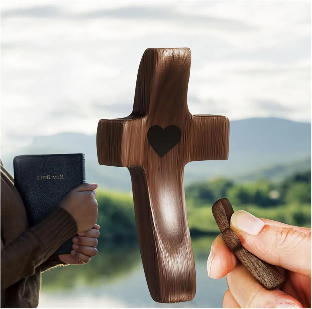 Cross My Heart Relieve Anxiety Comfort Cross For Clutching,Clinging And Praying,Pocket Olive Wood Cross Religious Gift