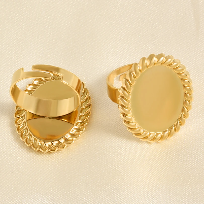 

1/5Pcs Real Gold Plated Stainless Steel Waterproof Luxury Ring Opening Adjustable Blank Cabochon Base Setting Women Men jewelry