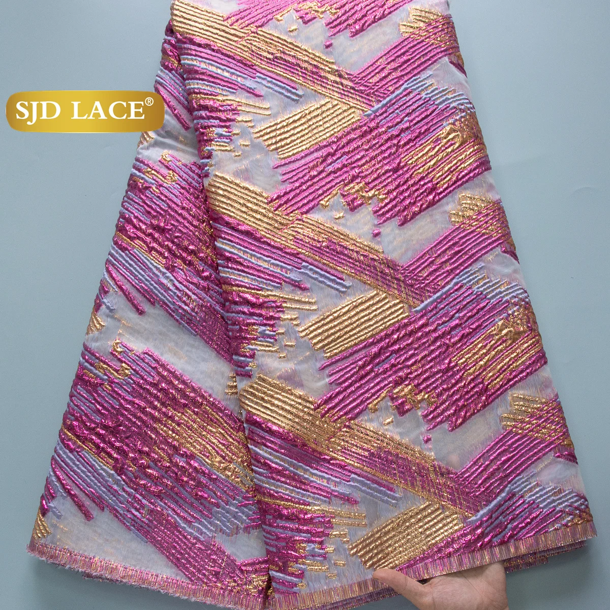 SJD LACE French Brocade Lace Fabric Nigerian Tulle Organza Lace Fabric High Quality African Jacquard Gilded for Women Wedding Party Dress 3830
