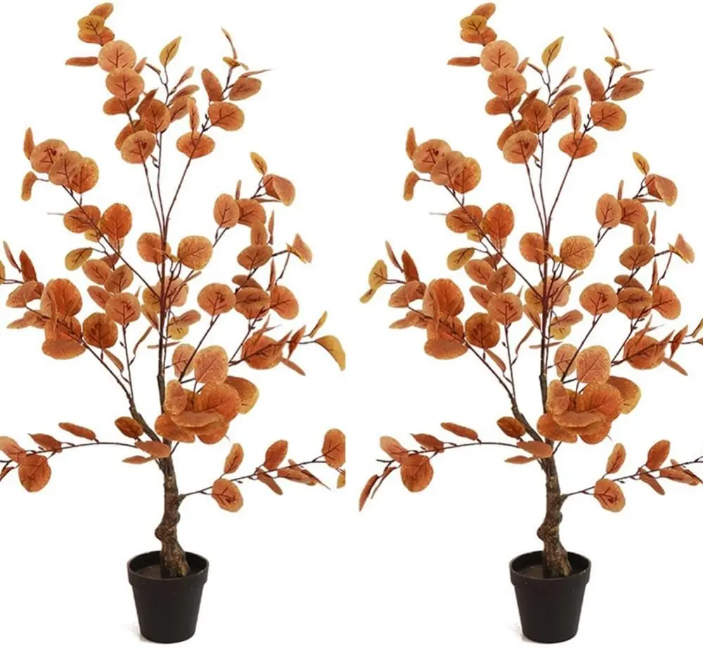 Árbol Artificial de eucalipto de otoño, decoración de Acción de Gracias, decoración Artificial de árbol de Ficus de otoño para porche, chimenea frontal interior