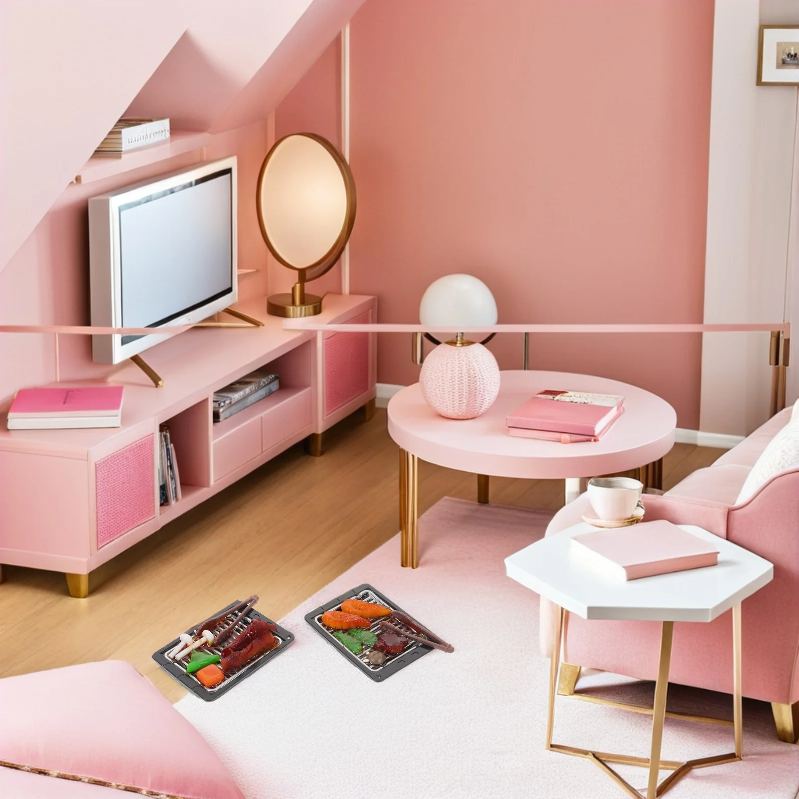 Juego de Mini parrilla de barbacoa realista, juego de simulación, accesorios de comida de cocina, exhibición de barbacoa para fiesta, parrilla de juguete, 6 uds.