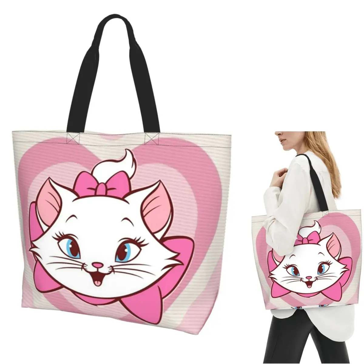 

Pink Aristocats Cute Marie Cats Shopping Tote Bag Canvas Large Capacity Shoulder Bags Shopper Grocery Handbag for Women