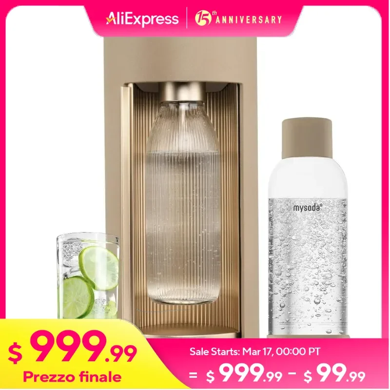 Sparkling Water Maker With 1L Glass & Plastic bottle - Silent Nordic Design Soda Maker Featuring A Sliding Door Opening