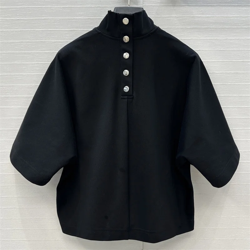 

Women's t-shirt New ribbed knitted slim fit short sleeved top for autumn 2025 pure cotton high neck pullover y2k women's tops