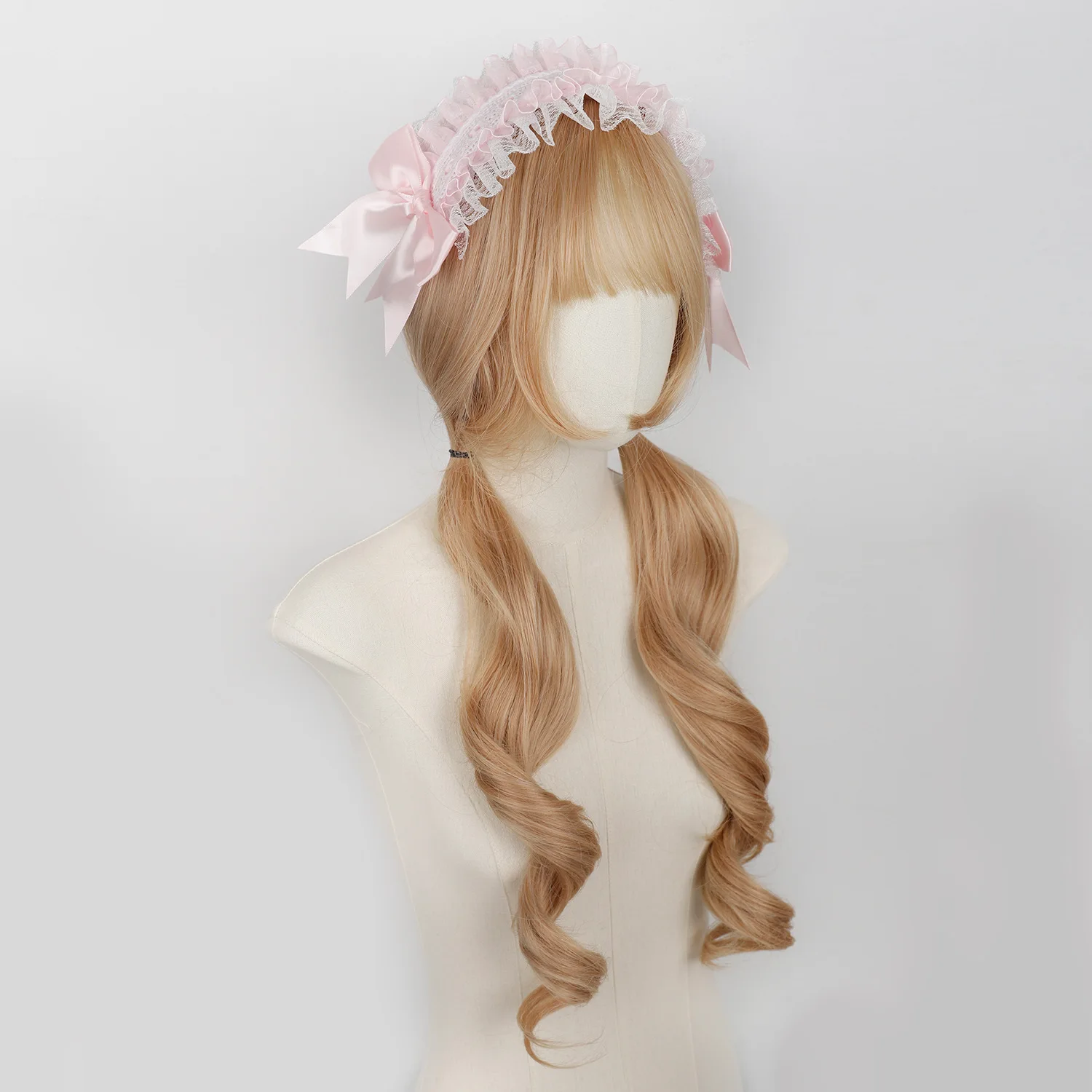 Synthetic Platinum Blonde Long Curly Twin Tails Wig with Bangs Daily Wear Cosplay Costume Party Lolita Anime Style Versatile