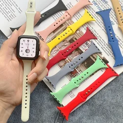 Slim Silicone Strap for Apple Watch Band 44mm 40/42mm 45/41mm 38 46 MM bracelet iWatch series 8 7 6 5 SE 4 3 9 10 ultra 3 2 49mm