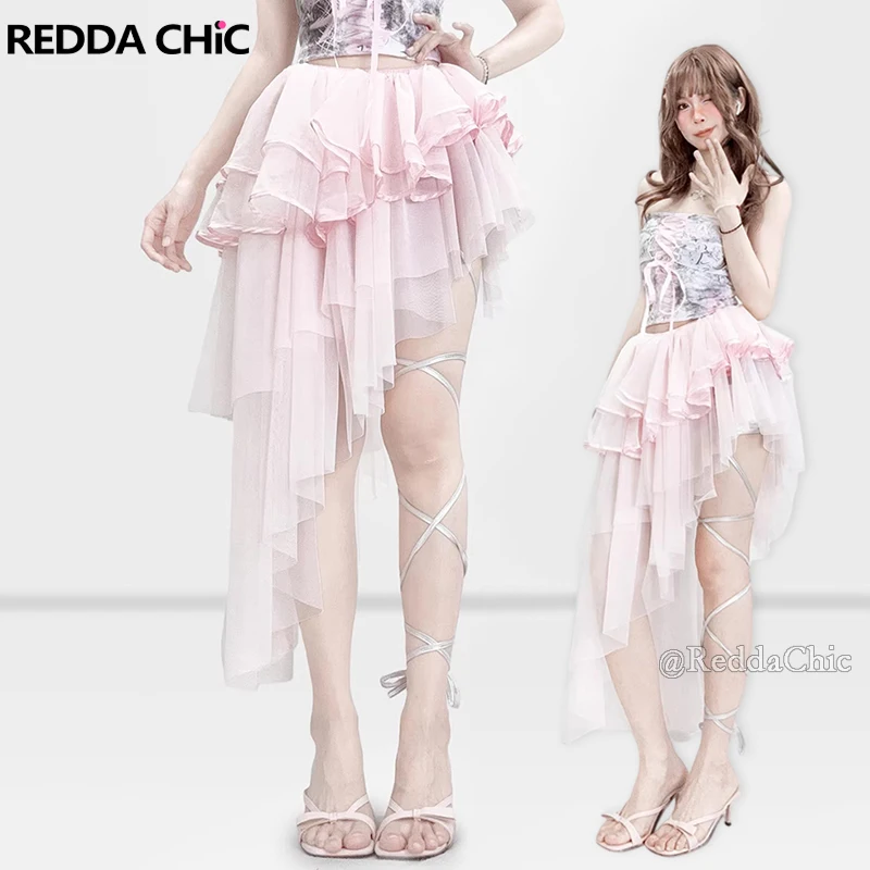 

Женское платье-пачка REDDACHiC из фатина, розовое, в стиле фейрикор, с асимметричным подолом, многоярусной оборчатой юбкой-миди, летняя одежда в стиле кокетка