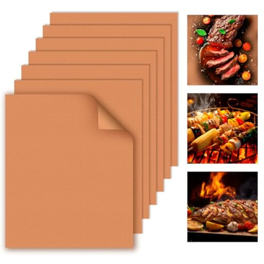 Grill Mats for Outdoor Grill Copper 7pcs Grill Mat 100% Non-Stick PFOA Free 15.75 x 13" Heavy Duty Reusable and Easy to Clean -