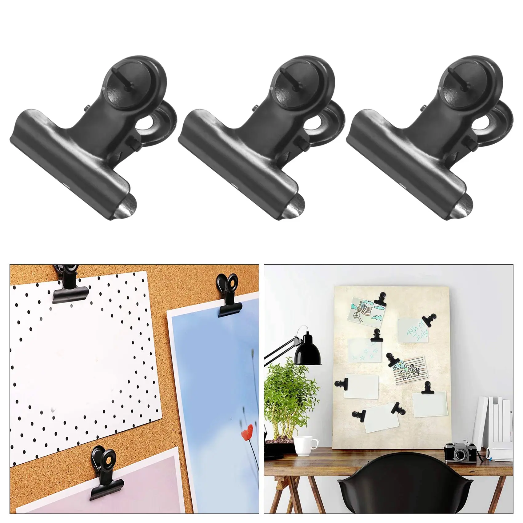30Pcs Black Push Pins Clips with Thumb Tacks Set for School Artworks Projects on Cork Board Photos on Bulletin