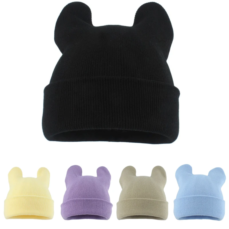 New Korean Cute Beanie Fashion Street Hip Hop Cap Cartoon Cat Ears Knitted Hat Autumn Winter Cuffed Beanies Skullies Bonnet