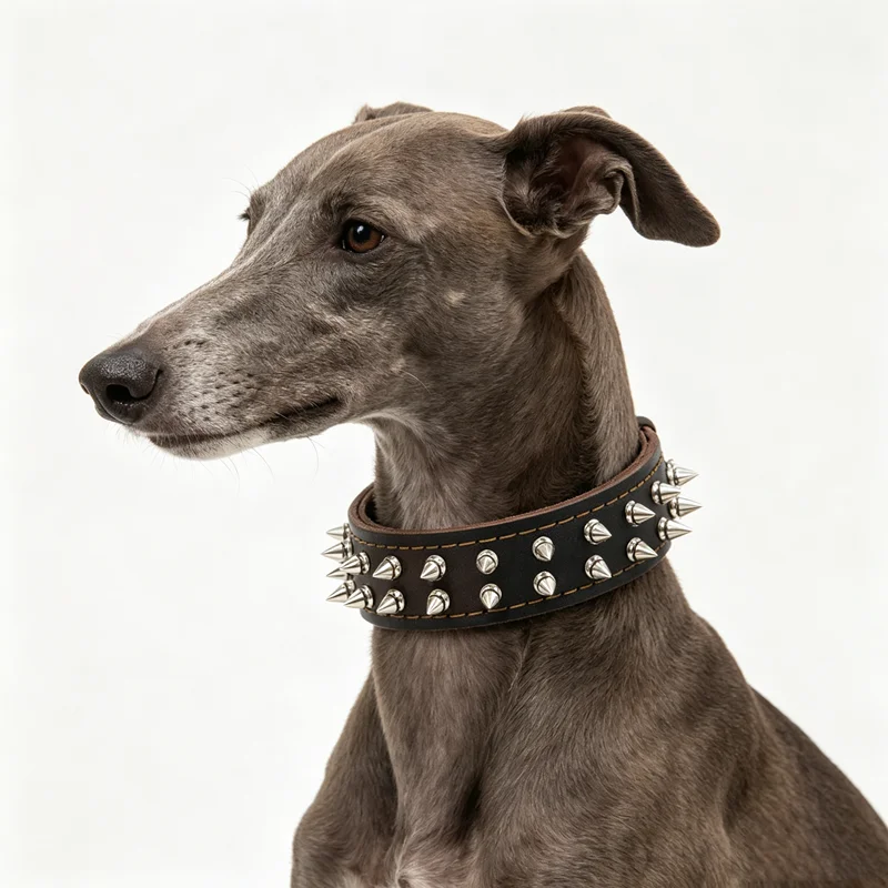Genuine Leather Spiked Dog Collar Anti-Bite Heavy Duty Wide Dog Collar with Metal Spikes Adjustable Sturdy Leather Collar