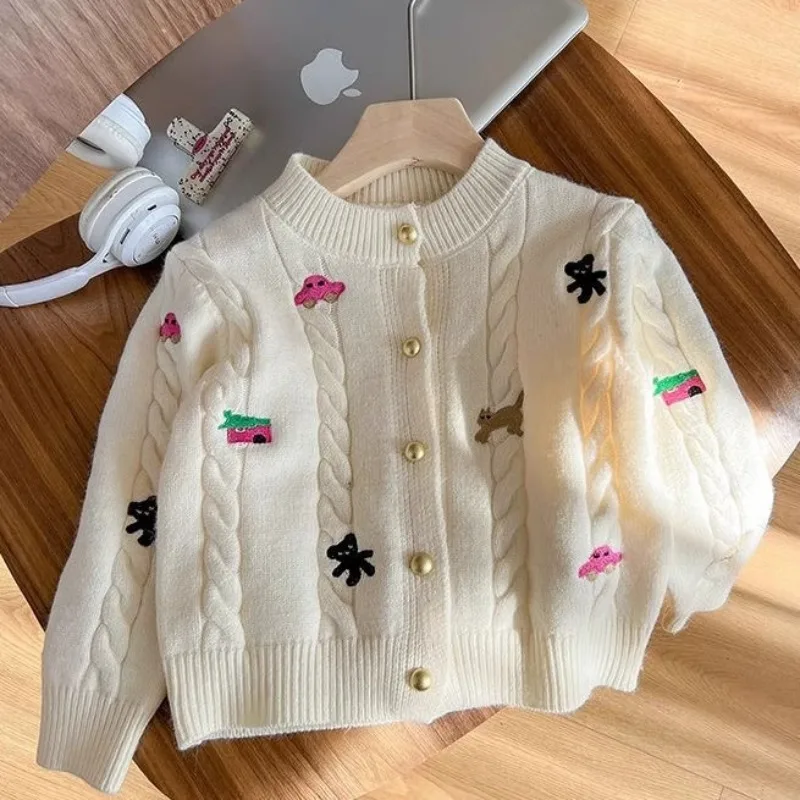 Kinder Mädchen Strickjacke UNITIM Herbst 3-10 Jahre Kinder Mädchen Strickmantel Cartoon-Stickerei Säugling Baby Mädchen Oberbekleidung Mantel – Detail 2