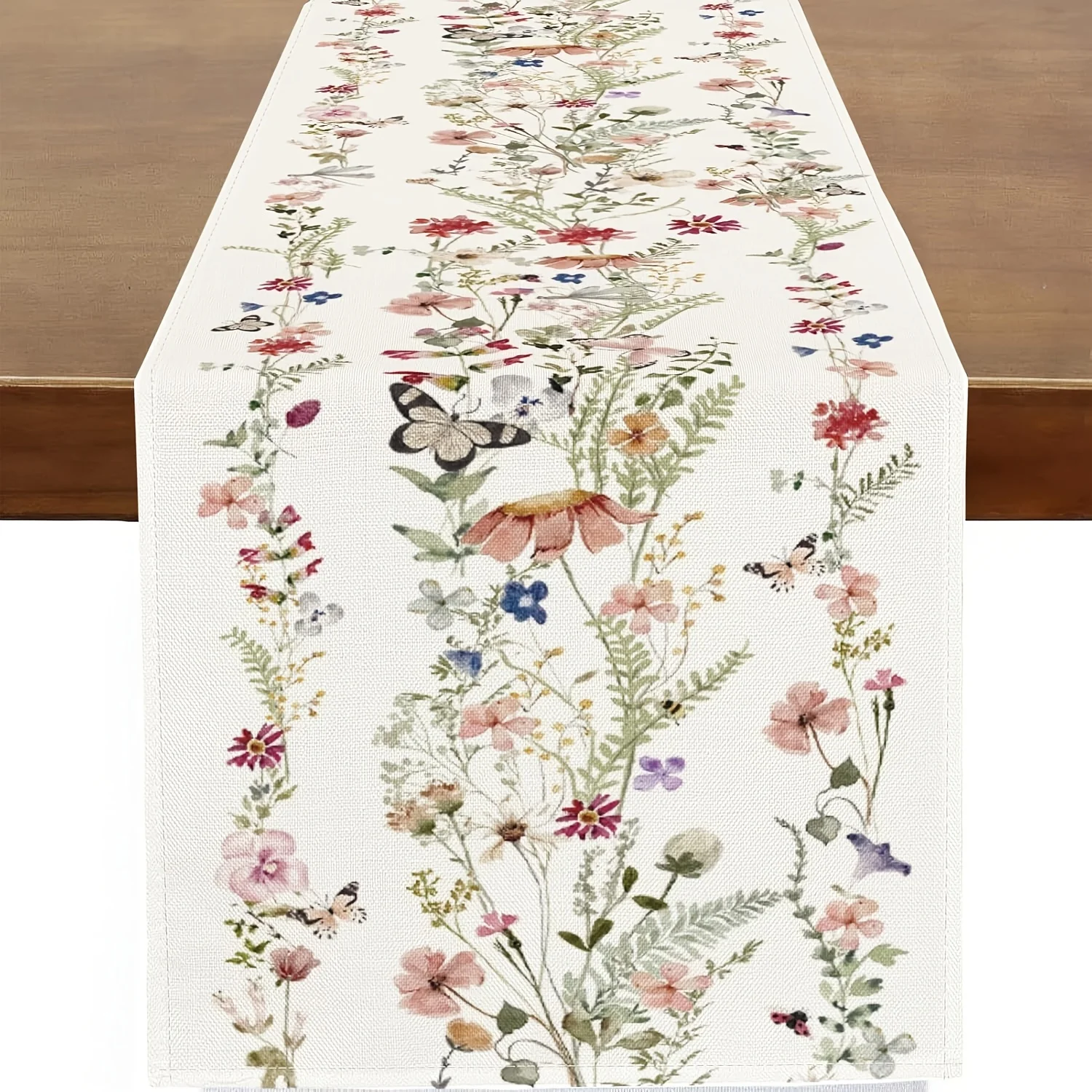 VIKAMA Spring Floral Watercolor Wildflowers Butterflies Table Runner Kitchen & Dining Room Decor Party Holiday Decor