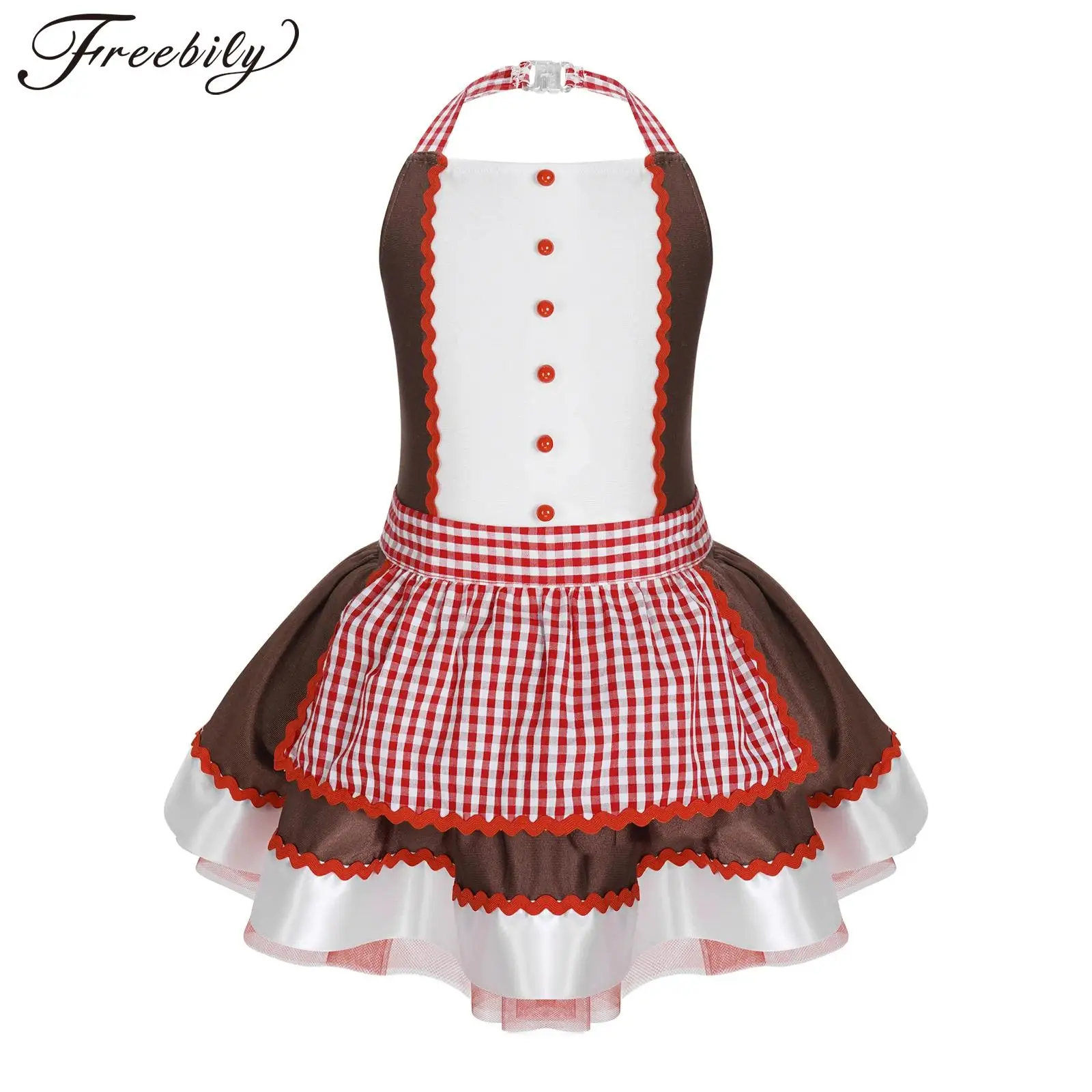 

Kids Halloween Cosplay Dress Up Christmas Gingerbread Man Costume Girls Tutu Dress Ballet Dance Dress Performance Dancewear