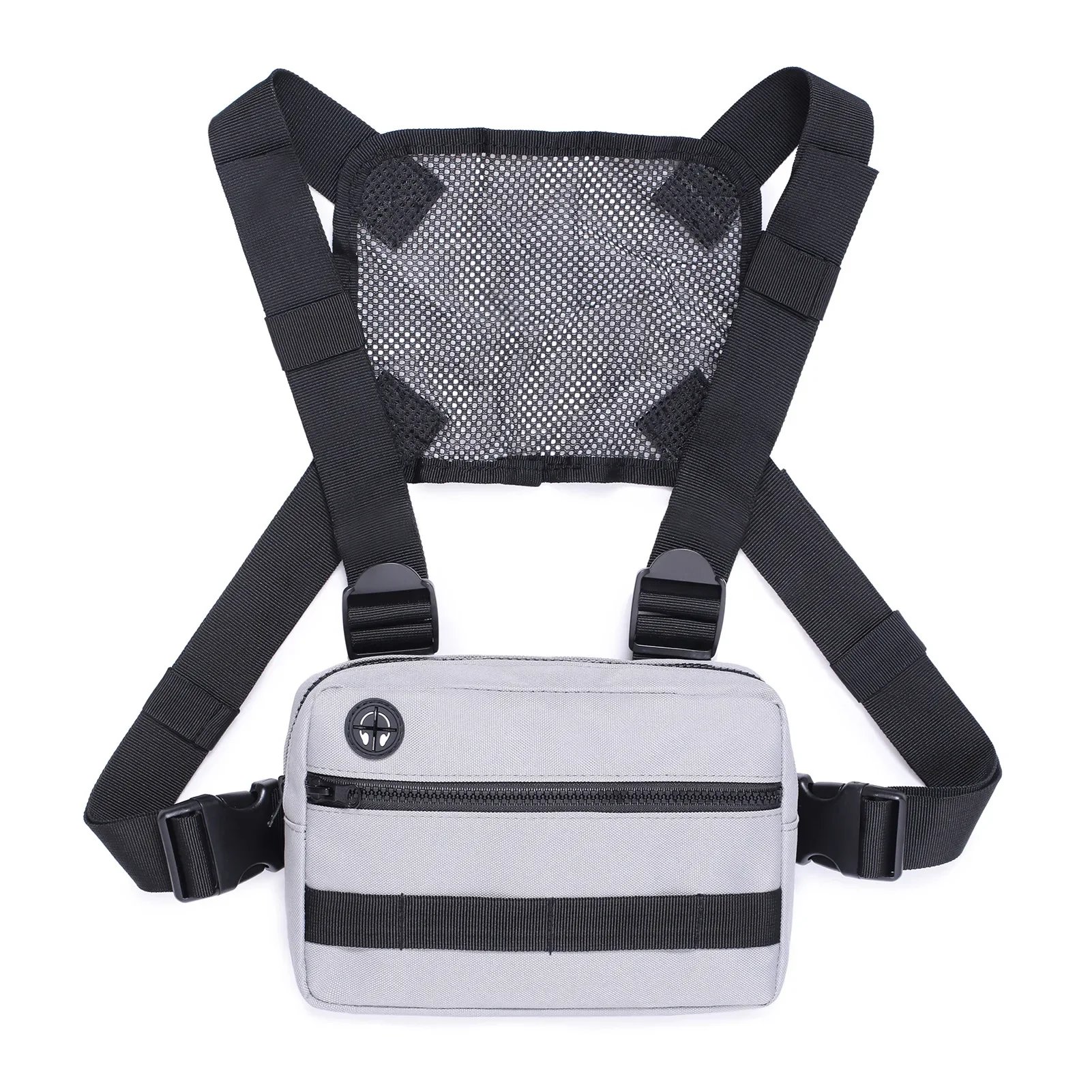 Men Multifunctional Hip Hop Chest Bag with Headphone Hole Unisex Nylon Running Fishing Travel Vest Bag Large Capacity Chest Pack