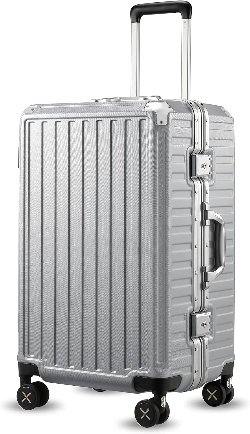 NEW Zipperless Luggage with Spinner Wheels - Polycarbonate Aluminum Hard Shell Suitcase, Trunk-Medium 26-Inch, Silver Gray