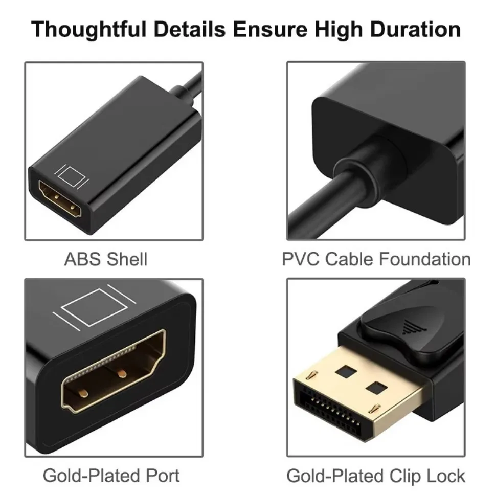 4K DP to HDMI-compatible Converter Cable DisplayPort Display Port to HDMI Video Audio Adapter Cable For PC HDTV Projector Laptop