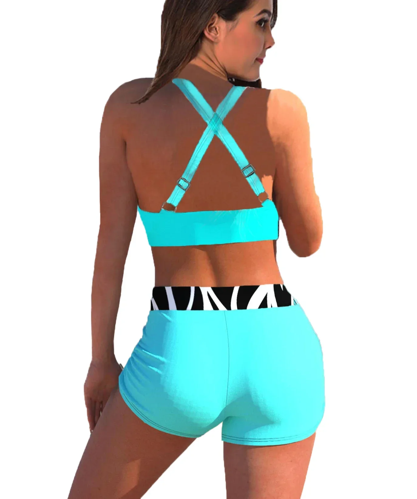 Summer Vacation Women's Design Cross Strap Backless Swimsuit Two Piece Patchwork Printed Top Swimsuit S-6XL