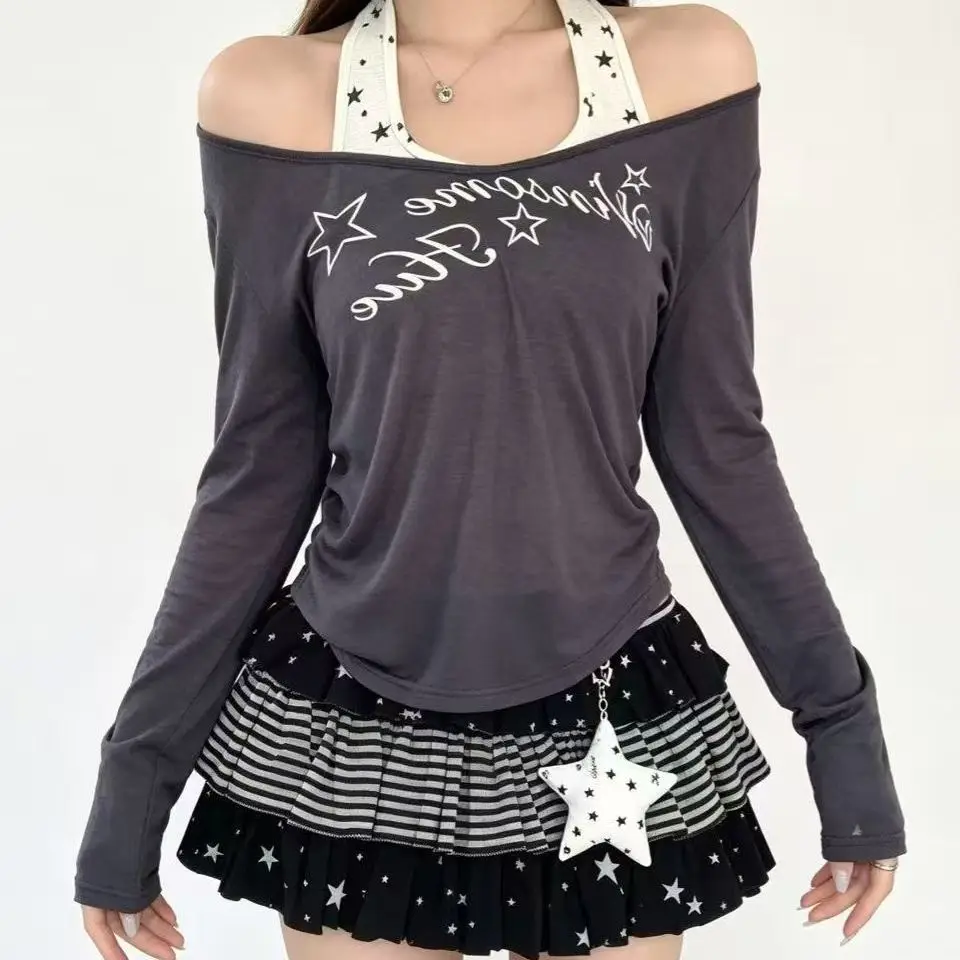Sweet Japanese Style Lolita Mini Skirts Women Gothic Stars Striped Patchwork Cake Skirt Y2k Punk Girls Kawaii Skirts Streetwear