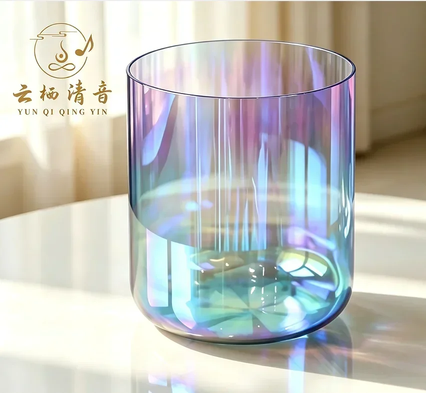 YUN QI QING YIN Crystal Soul Blue Purple Gradient Alchemy Clear Quartz Crystal Singing Bowl Unique Gradient Color Design Customizable Sound Healing Instrument