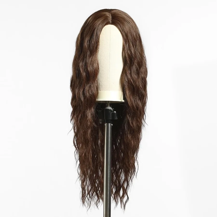 26 بوصة شعر مستعار موجة المياه للنساء شعر مستعار اصطناعي مجعد ارتداء البني والذهاب غلويليس استبدال الشعر المستعار للاستخدام اليومي Perfec