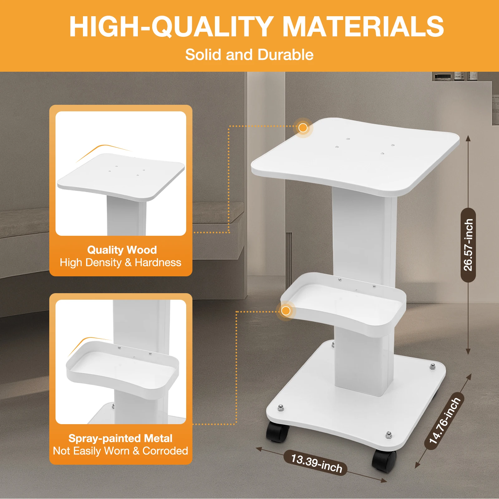 ABS Beauty Salon Trolley Salon Use Pedestal Rolling Cart Load 60KG for Barber Shop Studio Spa
